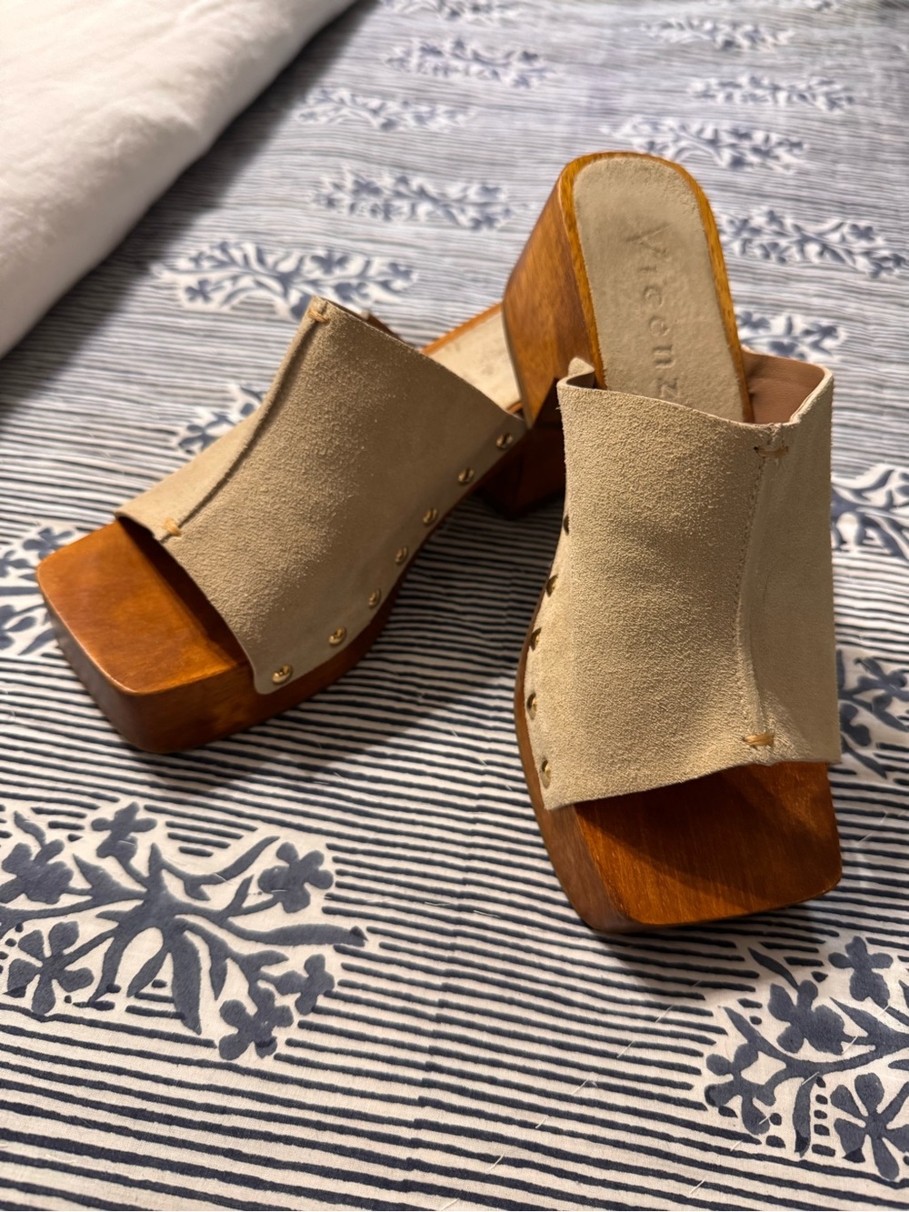 Vicenza Suede Wood-Platform Mule Clogs